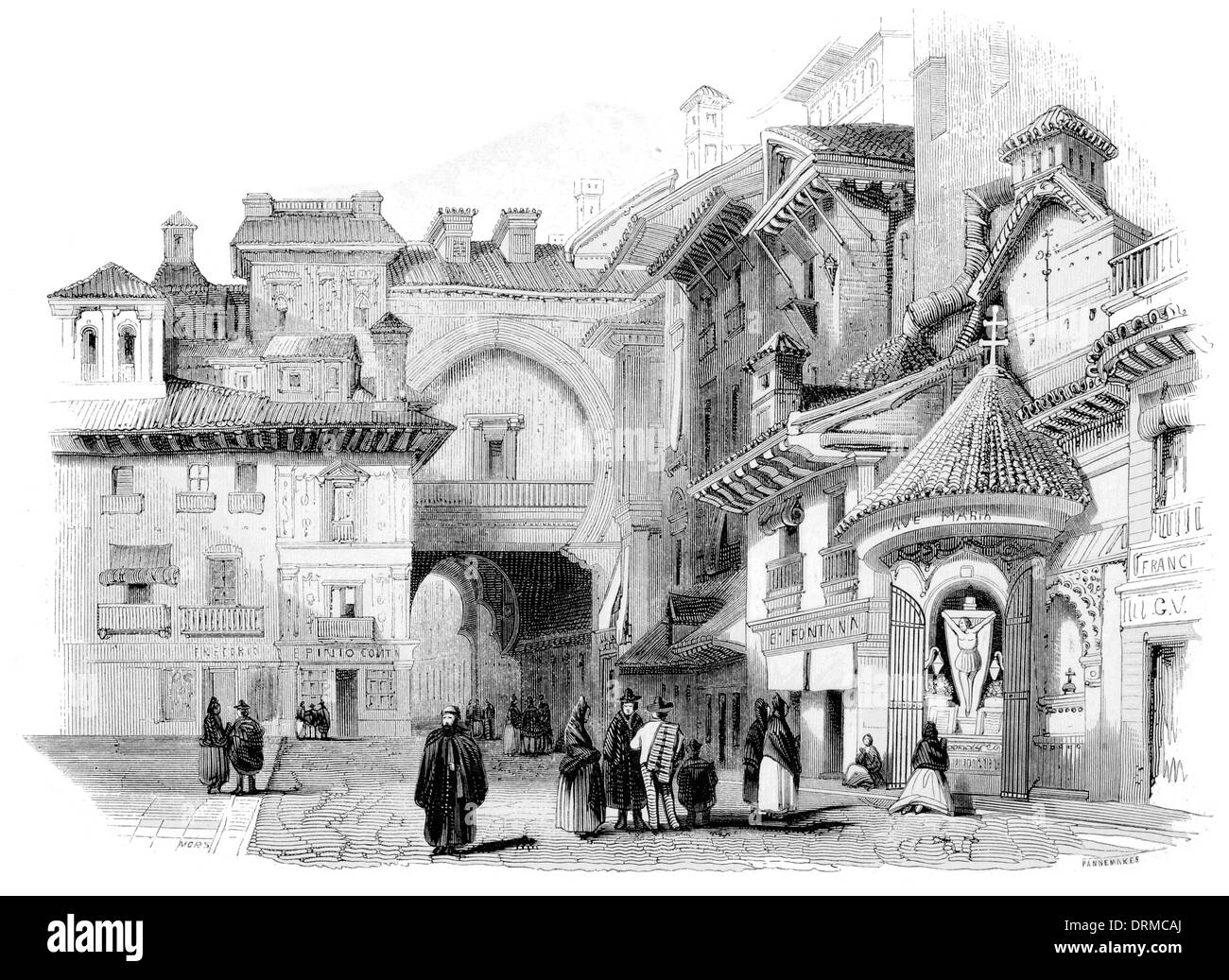 Porte mauresque sur la place de l'Viva La Rambla. De la Grenade Andalousie Espagne vers 1848 Banque D'Images