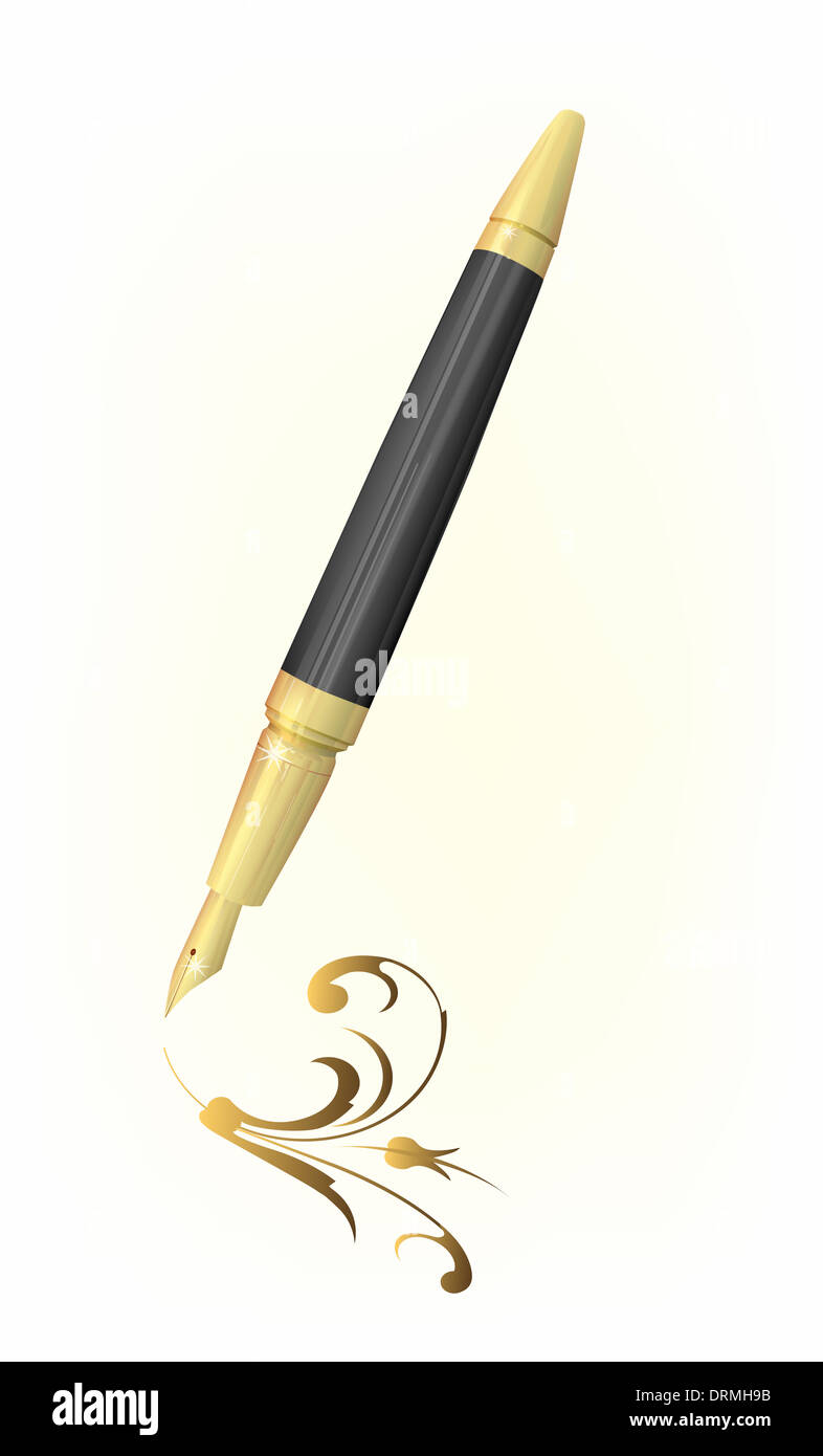 Vintage golden pen dessin arabesque Banque D'Images