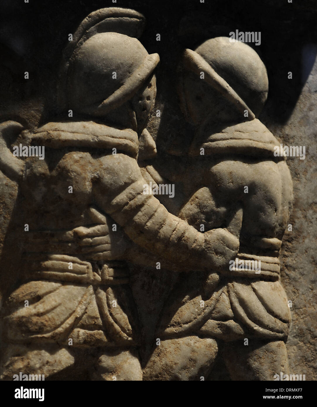 Roman relief représentant un combat de gladiateurs. En. 3e siècle. À partir d'Éphèse, en Turquie. Banque D'Images