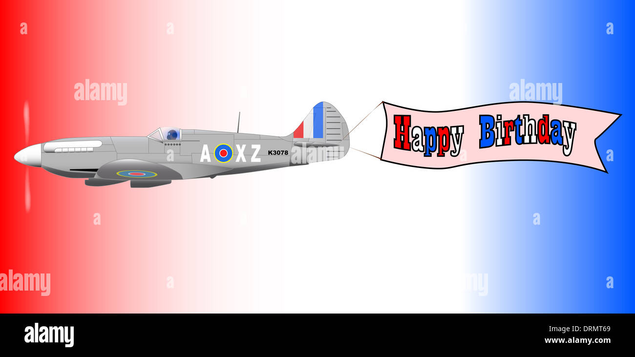 Un Avion De Chasse 2 Guerre Mondiale La Traction D Une Happy Birthday Banniere Photo Stock Alamy