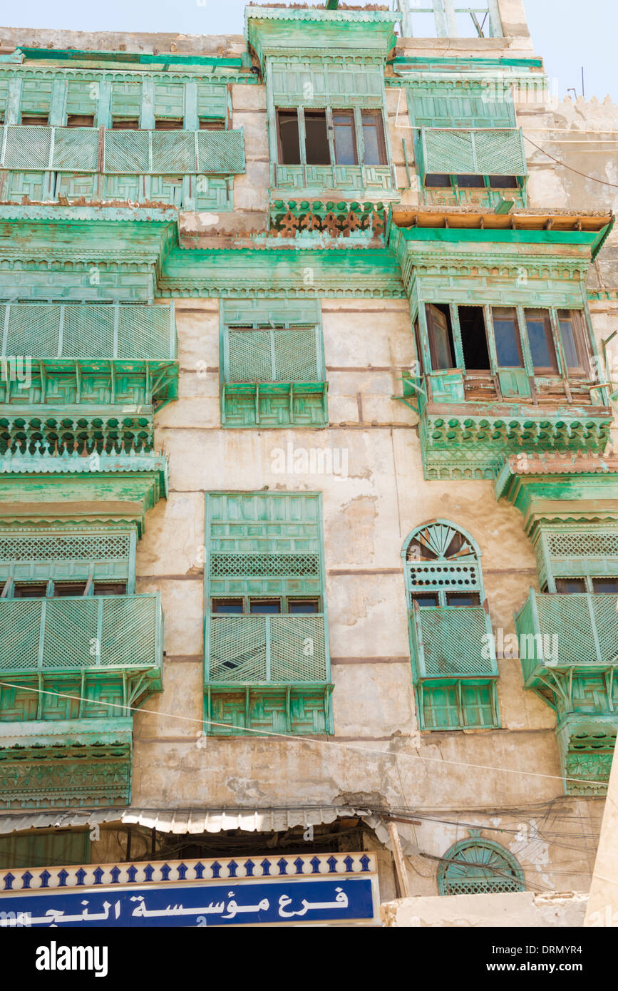 Détail des bâtiments en Al-Balad (vieille ville) Jeddah, Arabie saoudite Site du patrimoine mondial de l'UNESCO Banque D'Images