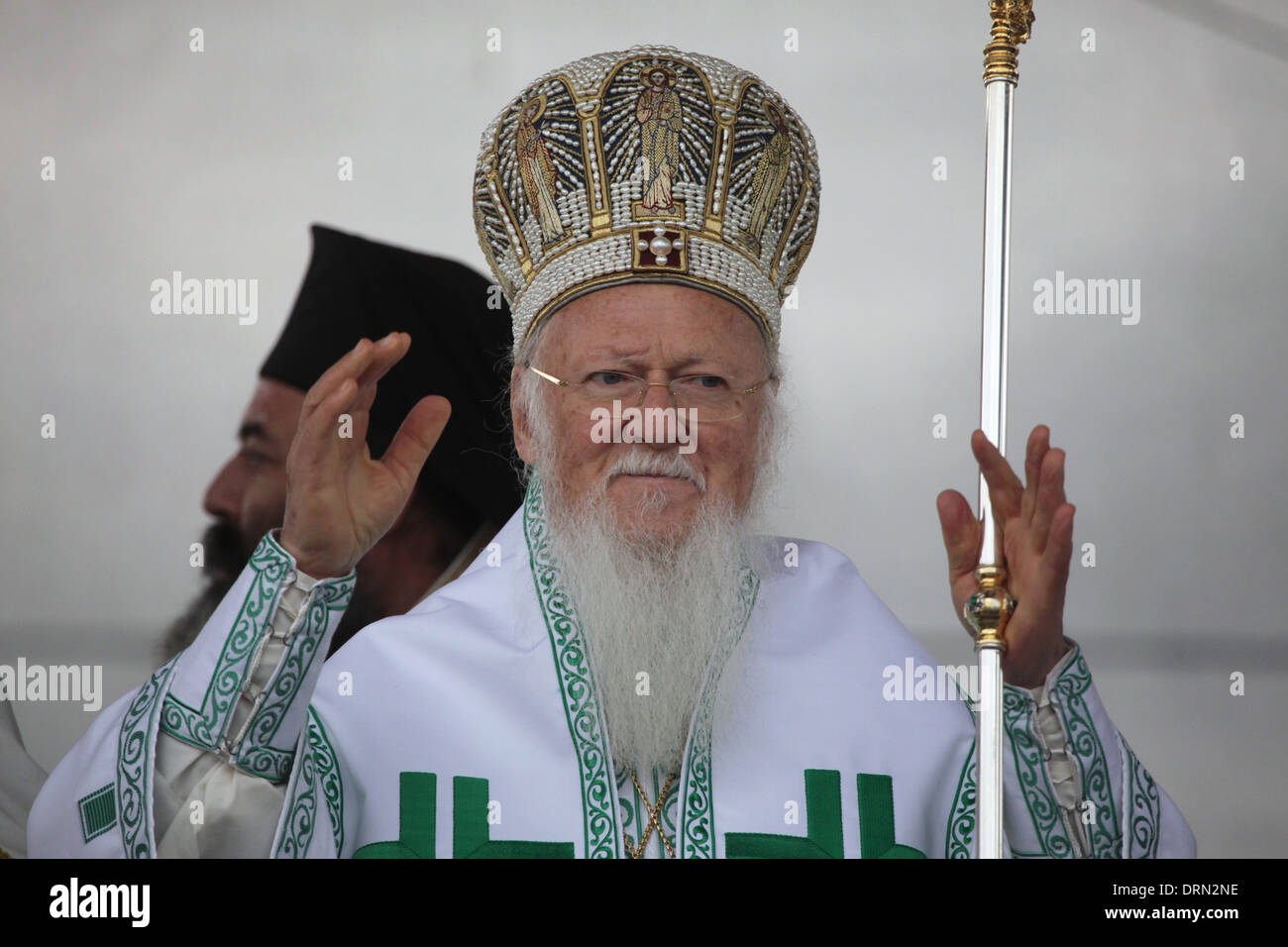 Le Patriarche Bartholomaios I de Constantinople fréquente un service orthodoxe en l'honneur des saints Cyrille et Méthode à Mikulcice. Banque D'Images