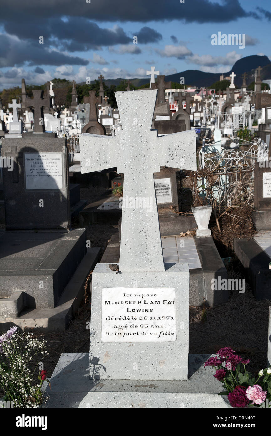 Grave-pierre de Chinese man, Port Louis, Maurice cimetière Banque D'Images