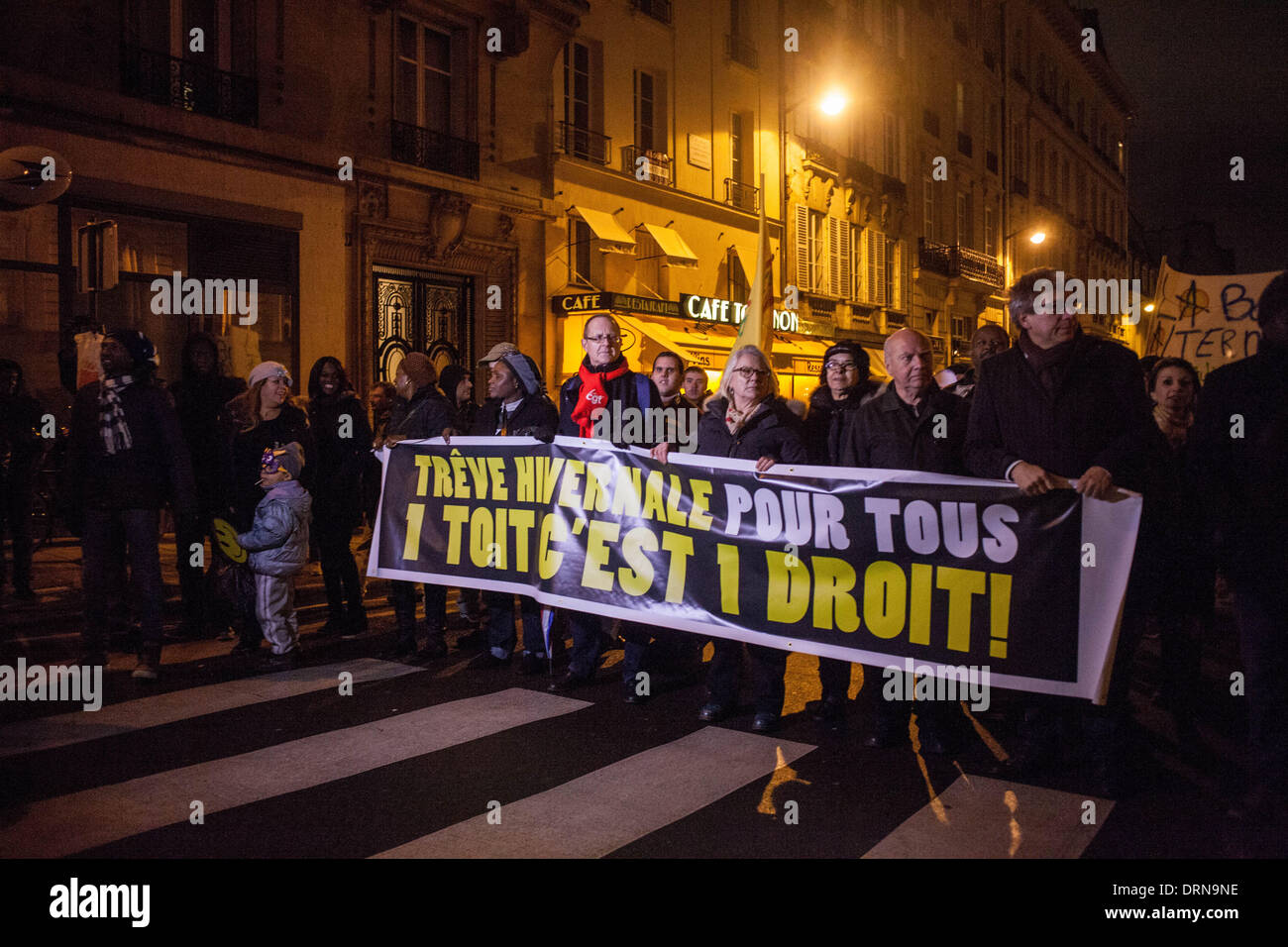 Paris, France. 29 janvier, 2014. Événement festif pour le droit au logement, à Paris, le 29 janvier 2014. Étaient présents pour l'occasion, la comédienne Josiane Balasko et Mgr Gaillot. Crédit : Michael Bunel/NurPhoto ZUMAPRESS.com/Alamy/Live News Banque D'Images