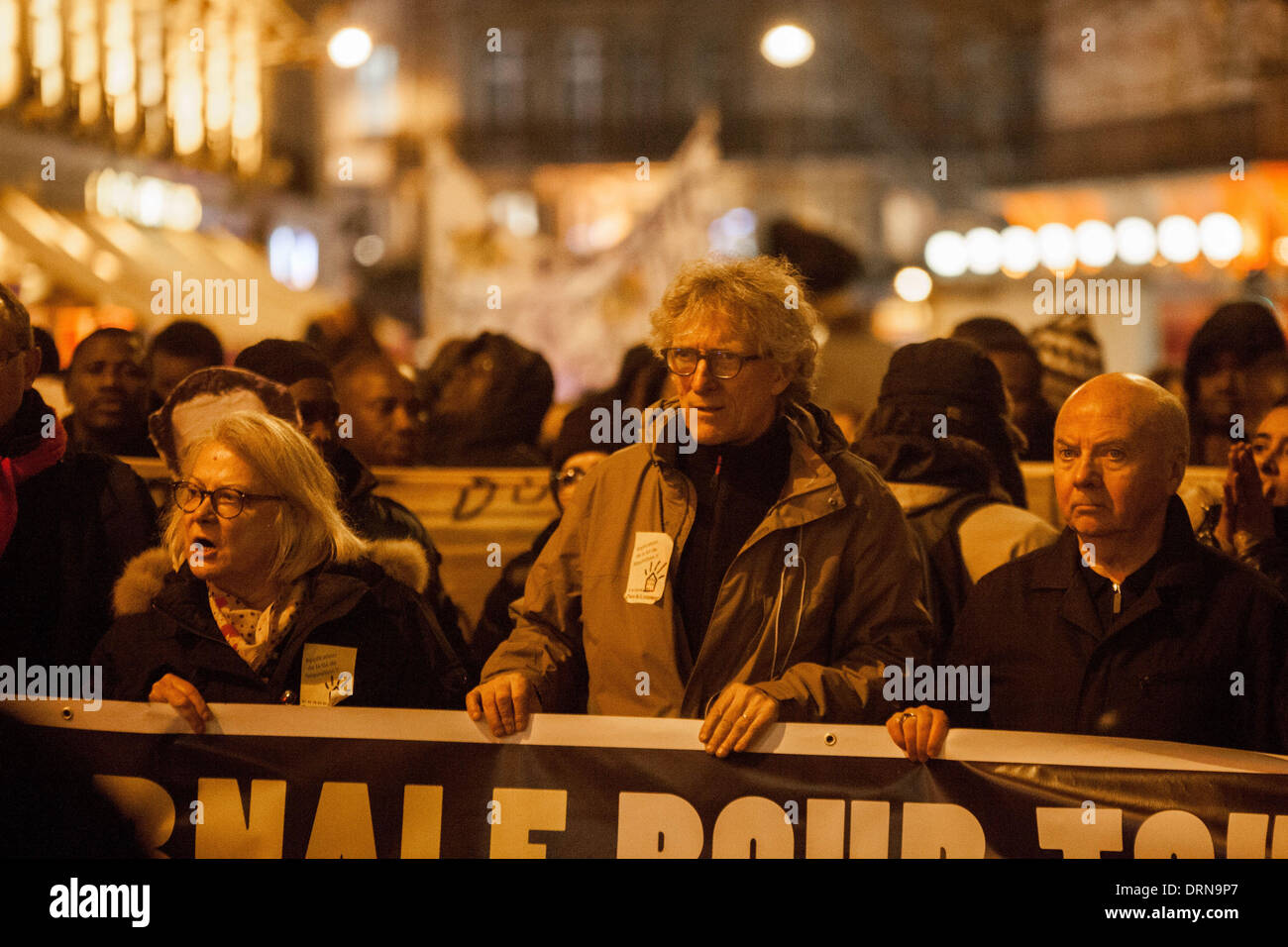 Paris, France. 29 janvier, 2014. Événement festif pour le droit au logement, à Paris, le 29 janvier 2014. Étaient présents pour l'occasion, la comédienne Josiane Balasko et Mgr Gaillot. Crédit : Michael Bunel/NurPhoto ZUMAPRESS.com/Alamy/Live News Banque D'Images