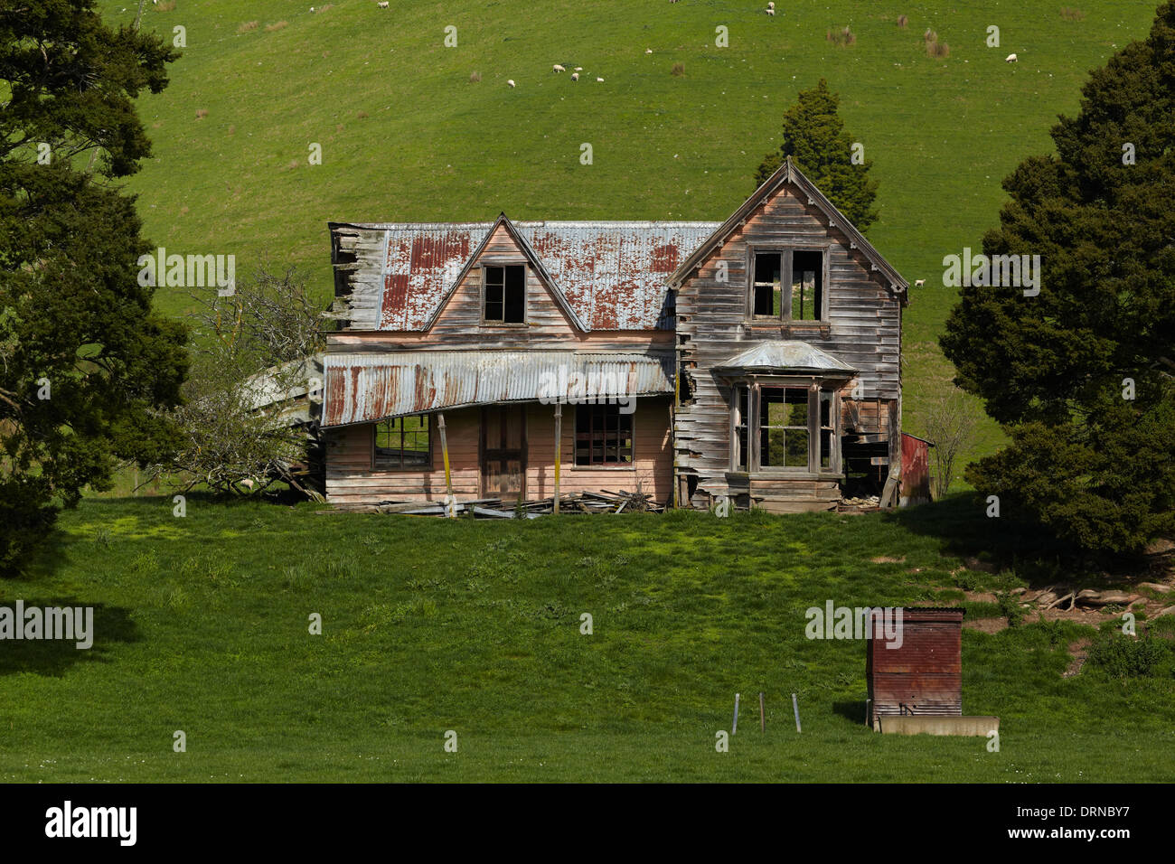 Ferme abandonnée près de Nelson, île du Sud, Nouvelle-Zélande Banque D'Images