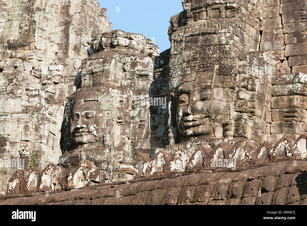 Visage d'Avalokiteshvara, temple Bayon, Cambodge Banque D'Images