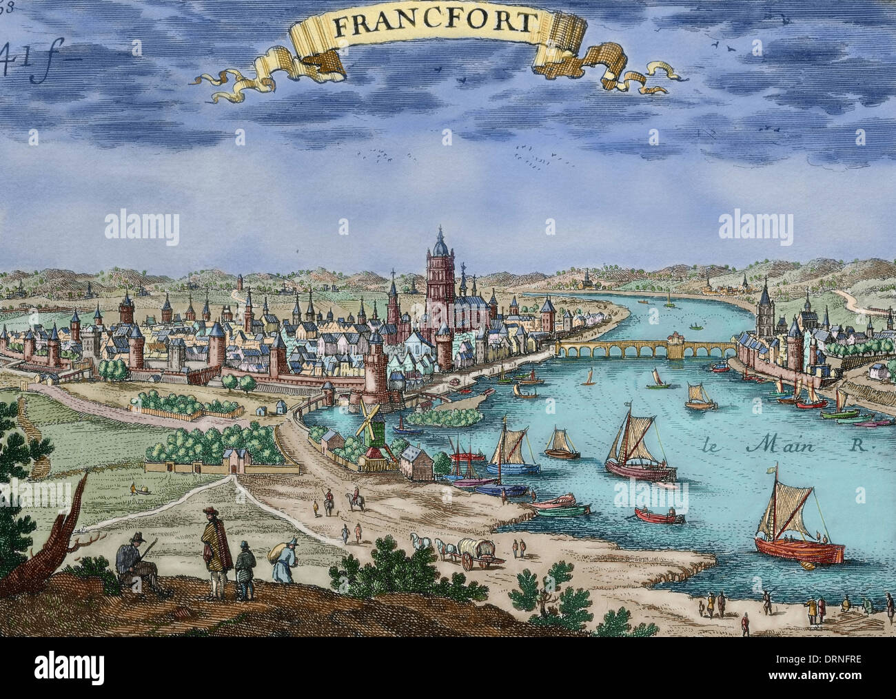 L'Allemagne. Francfort. Panorama. La gravure. 17e siècle. De couleur. Banque D'Images