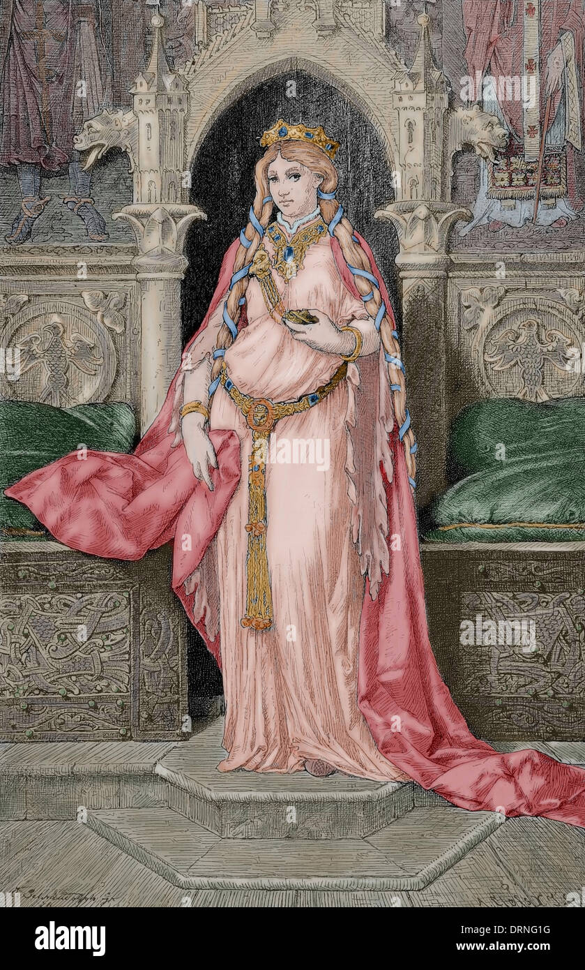 Iseult de l'Irlande. Princesse irlandaise. Gravure de A. Closs. Germania, 1882. De couleur. Banque D'Images
