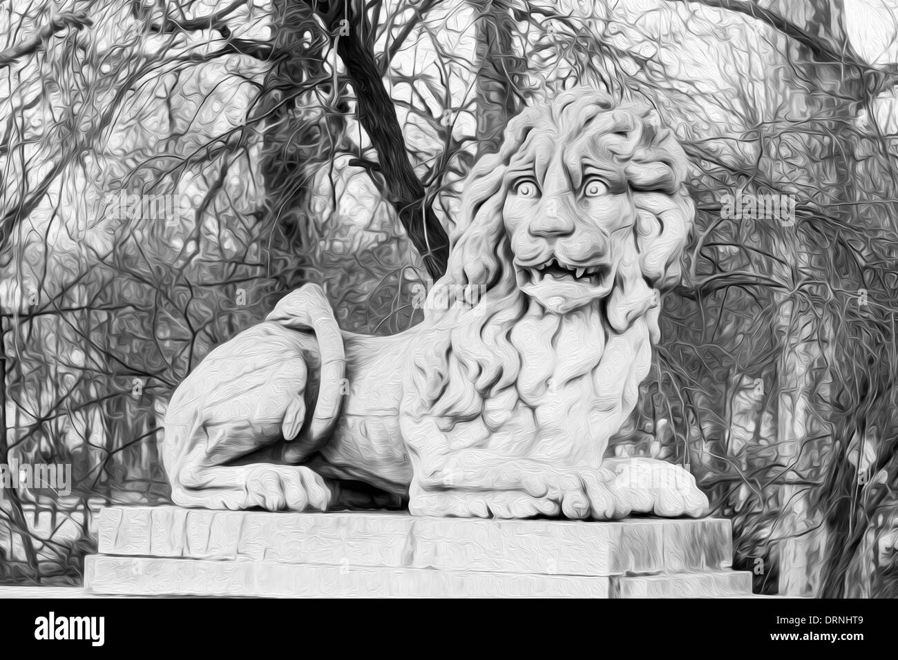 Sculpture statue de lion ou avec effet de peinture à l'huile Banque D'Images