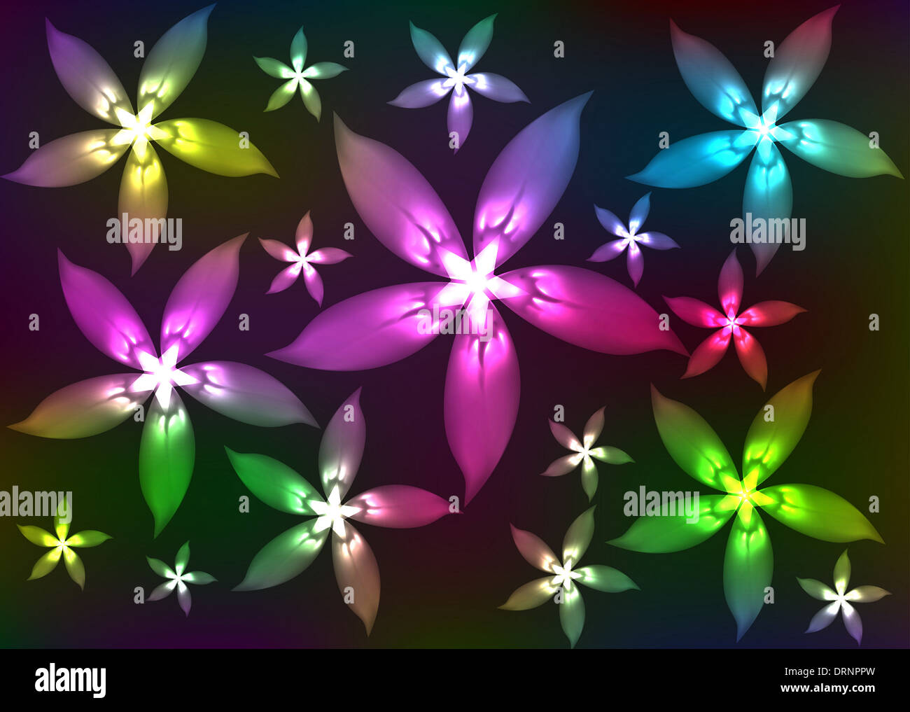Résumé multi-couleur des fleurs sur fond noir Banque D'Images