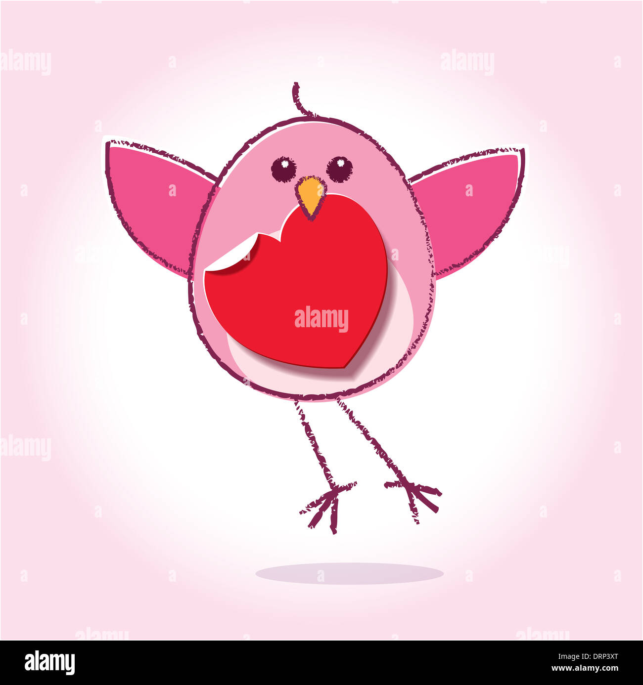 L Amour Rose Vol Oiseau Avec Papier Rouge Coeur Dans Son Bec Sur Fond Rose Glow Photo Stock Alamy