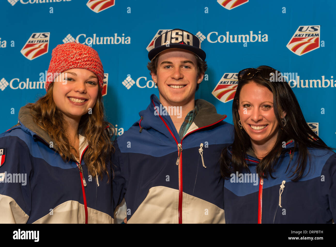 Ashley Caldwell, Mac Bohonnon, et Emily Cook nommé POUR NOUS JOINDRE L'équipe olympique de ski acrobatique pour la concurrence des antennes Banque D'Images