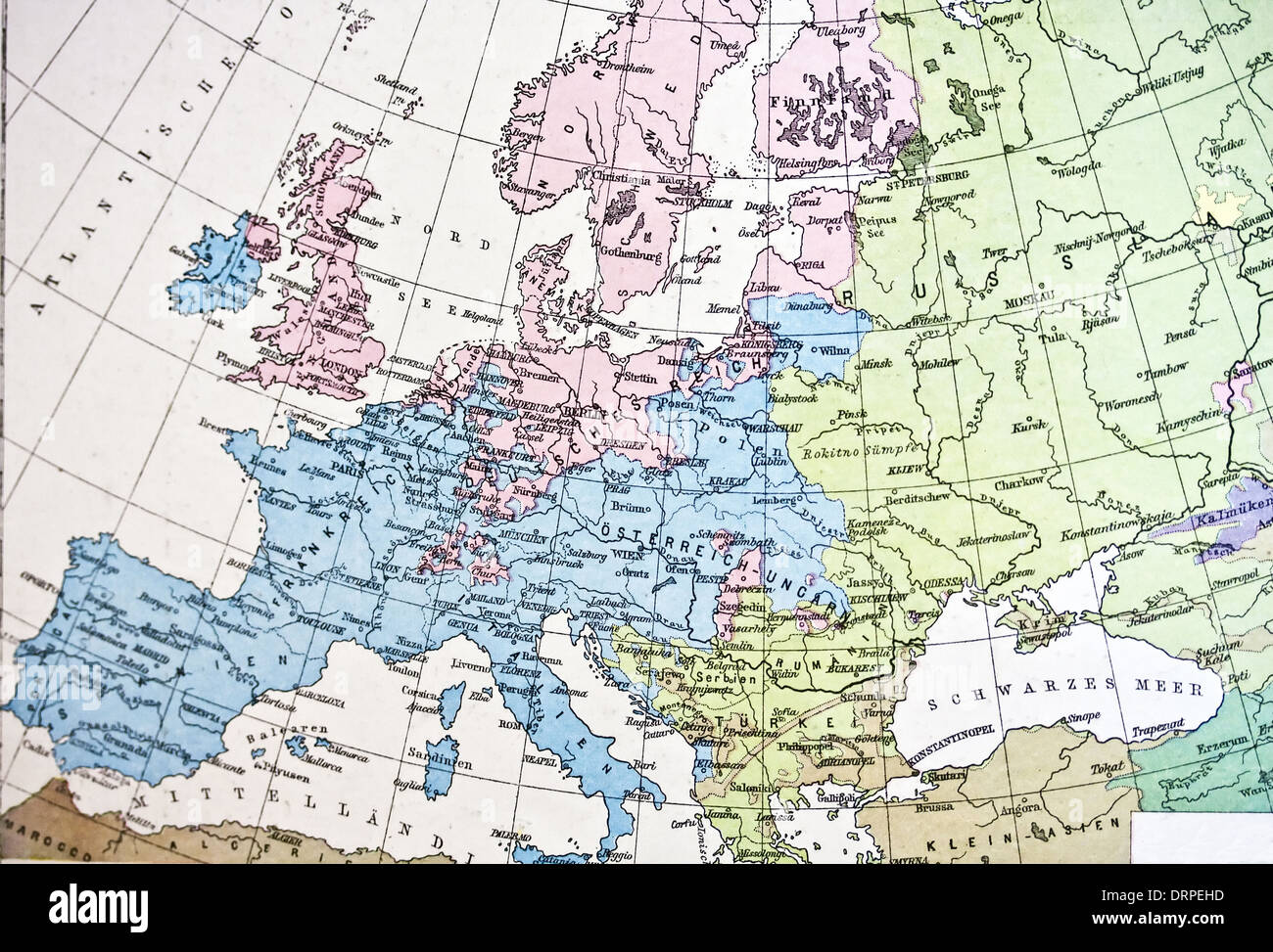 Carte ancienne ou de l'Europe. Fait main en 1881 Banque D'Images