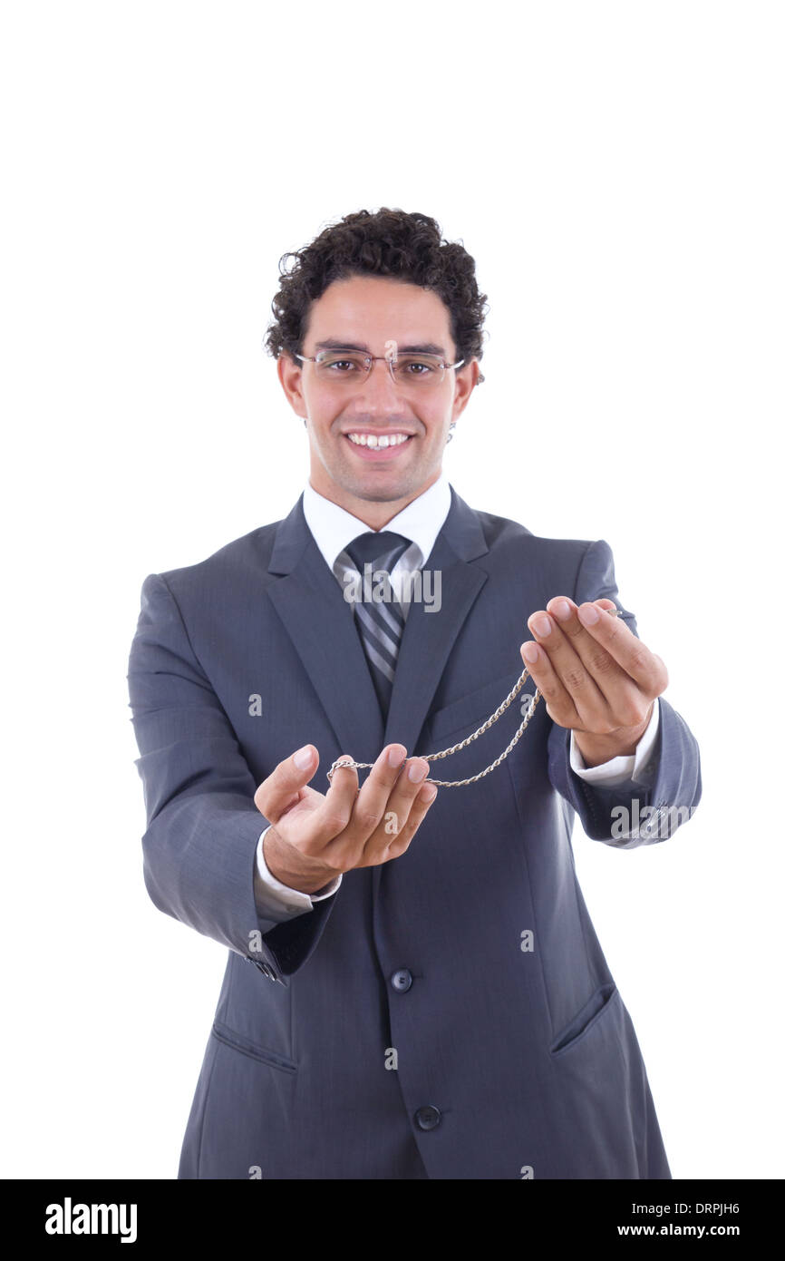 Man glasess propose un collier en argent Banque D'Images Man glasess propose un collier en argent Banque D'Images