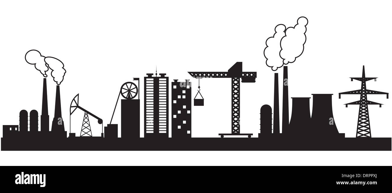 Huit bâtiments urbains et industriels. Vector illustration Banque D'Images