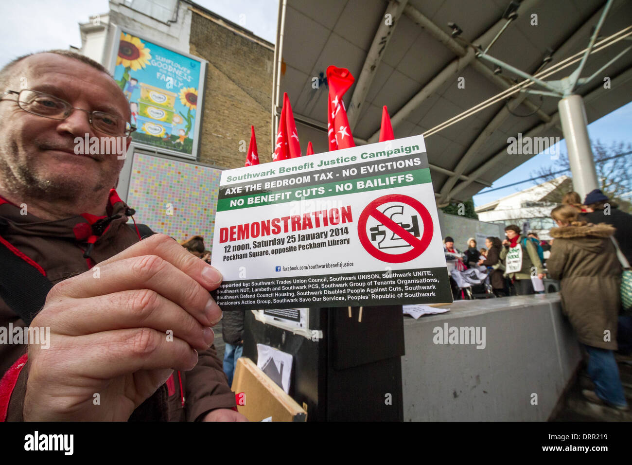 'AX The Bedroom Tax - No évictions' manifestation et rassemblement à Peckham, Londres, Royaume-Uni Banque D'Images