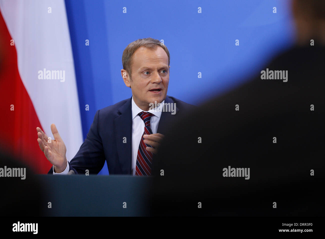 Berlin, Allemagne. Janvier 31th, 2014. La Chancelière fédérale Merkel reçoit de lui le premier ministre polonais Donald Tusk dans le bureau du chancelier. La Chancelière fédérale Merkel et le Premier ministre Tusk donner une conférence de presse conjointe sur le sujet : la situation en Ukraine ainsi que des accords bilatéraux et Europolitical. / Photo : Le Premier ministre polonais Donald Tusk . Credit : Reynaldo Chaib Paganelli/Alamy Live News Banque D'Images