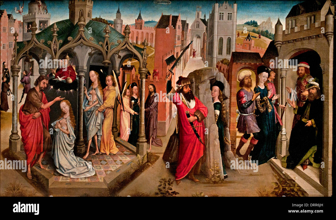 Maître de la légende Barbara (Aert van den Bossche) 1470 fragment juge scènes retable flamand Belgique Belge Saint Barbara Banque D'Images