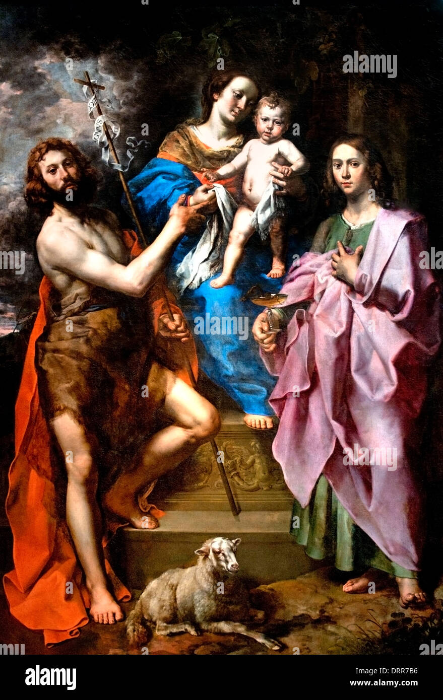 La Vierge et l'enfant entre les saints Jean le Baptiste et Jean l'évangéliste par Theodporte - Thedore van Loon 1581-1649 Belgique flamande Banque D'Images