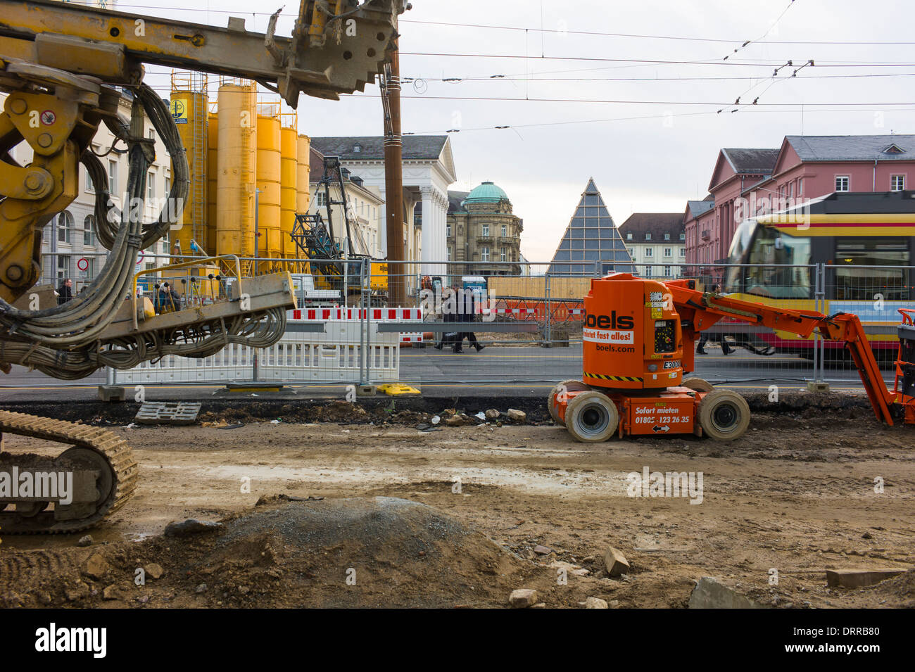 Tram souterrain construction site Karlsruhe Baden-Württemberg Allemagne Banque D'Images