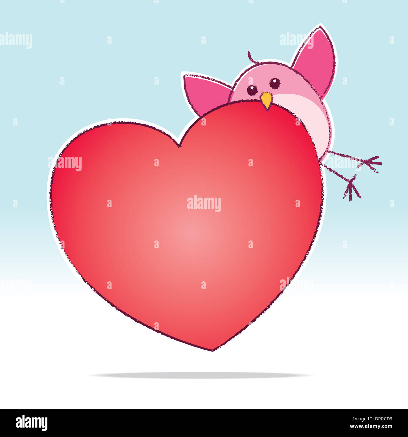 L Amour Rose Bird Transportant Un Gros Cœur Rouge Sur Un Fond Degrade Bleu Photo Stock Alamy