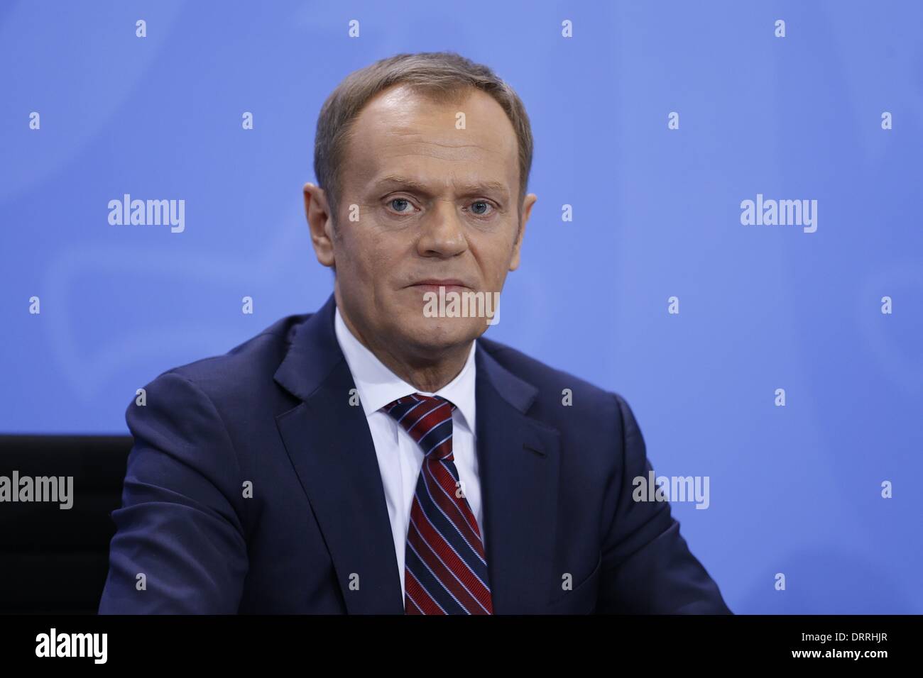 Berlin, Allemagne. Jan 31, 2014. La Chancelière fédérale Merkel reçoit de lui le premier ministre polonais Donald Tusk dans le bureau du chancelier. La Chancelière fédérale Merkel et le Premier ministre Tusk donner une conférence de presse conjointe sur le sujet : la situation en Ukraine ainsi que des accords bilatéraux et Europolitical. / Photo : Le Premier ministre polonais Donald Tusk Crédit : Reynaldo Paganelli/NurPhoto ZUMAPRESS.com/Alamy/Live News Banque D'Images