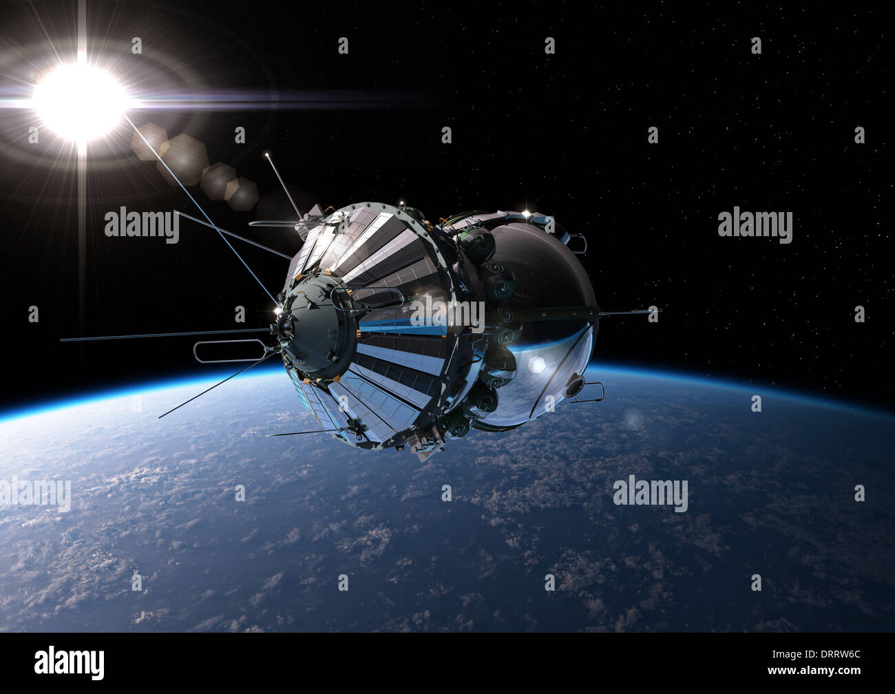 Vaisseau spatial à l'orbite de la Terre Banque D'Images
