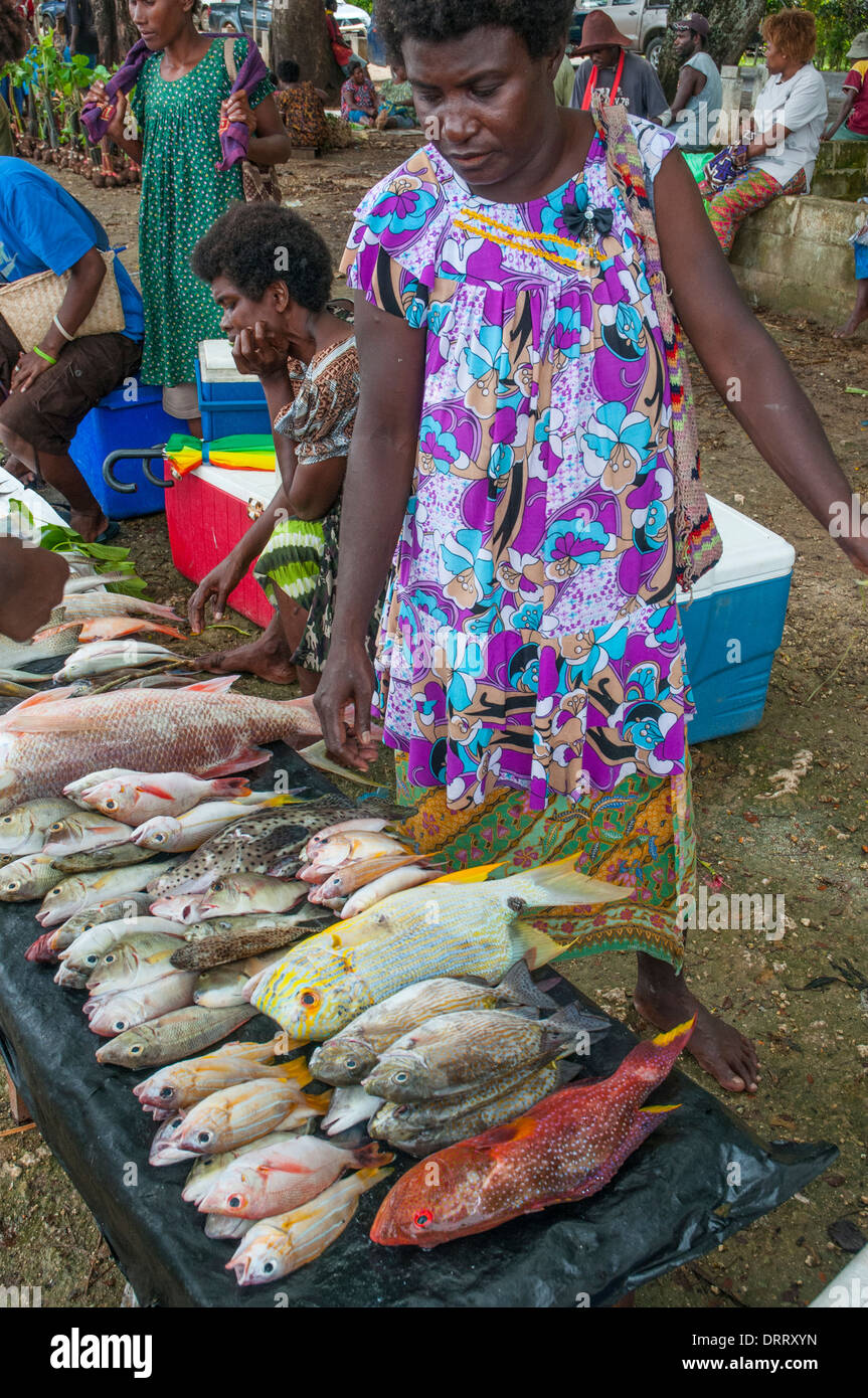 Marché de fruits par le port de Kavieng, Province de Nouvelle-irlande, Papouasie Nouvelle Guinée Banque D'Images