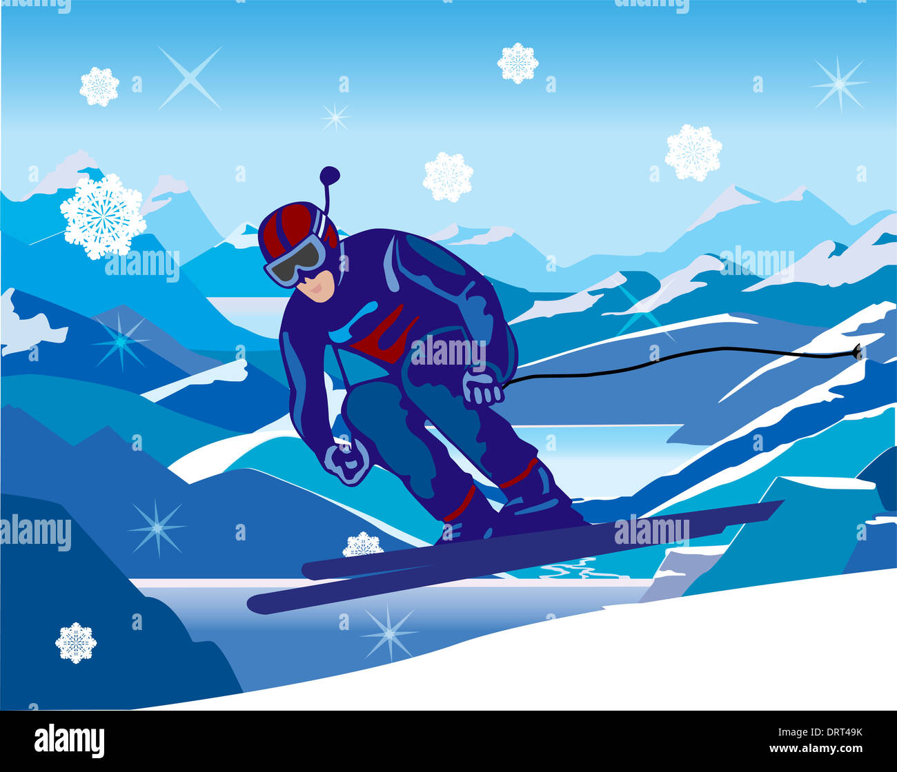 Le skieur qui descend de la colline Banque D'Images