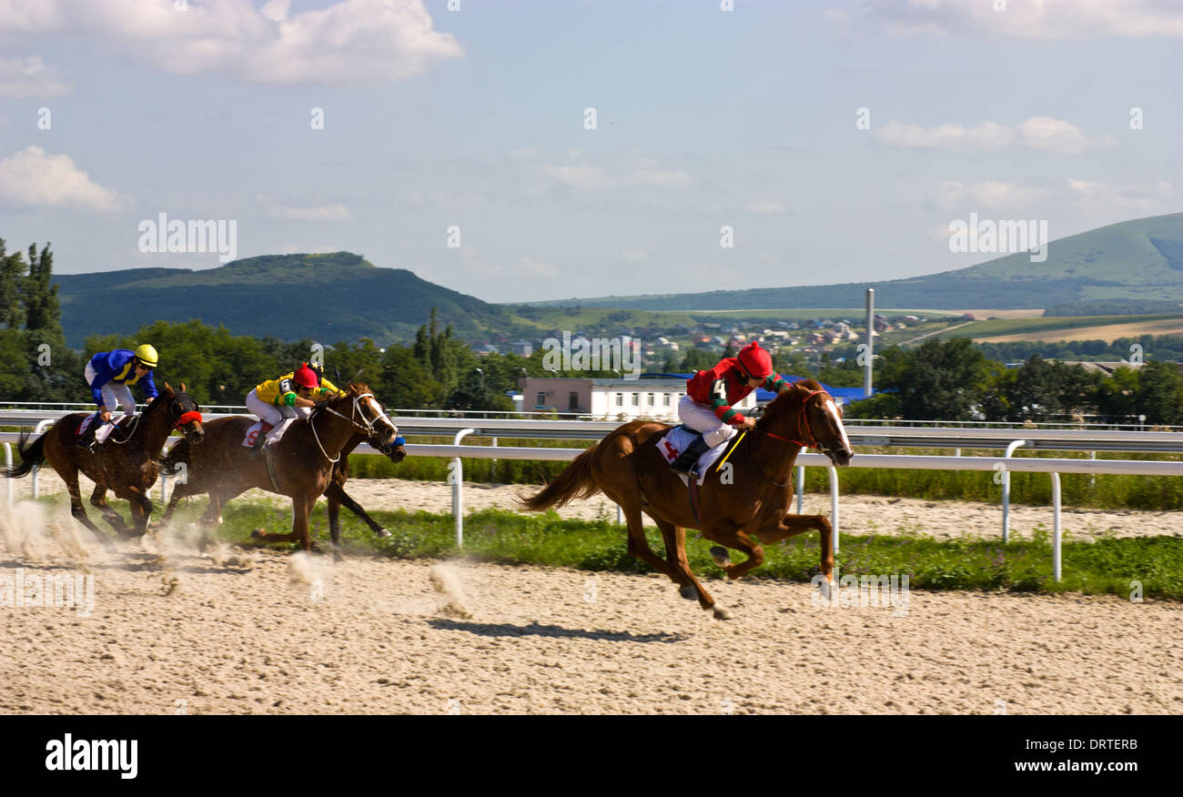 Jeu de course de chevaux dans l'hippodrome Pyatigorsk, Caucase. Banque D'Images