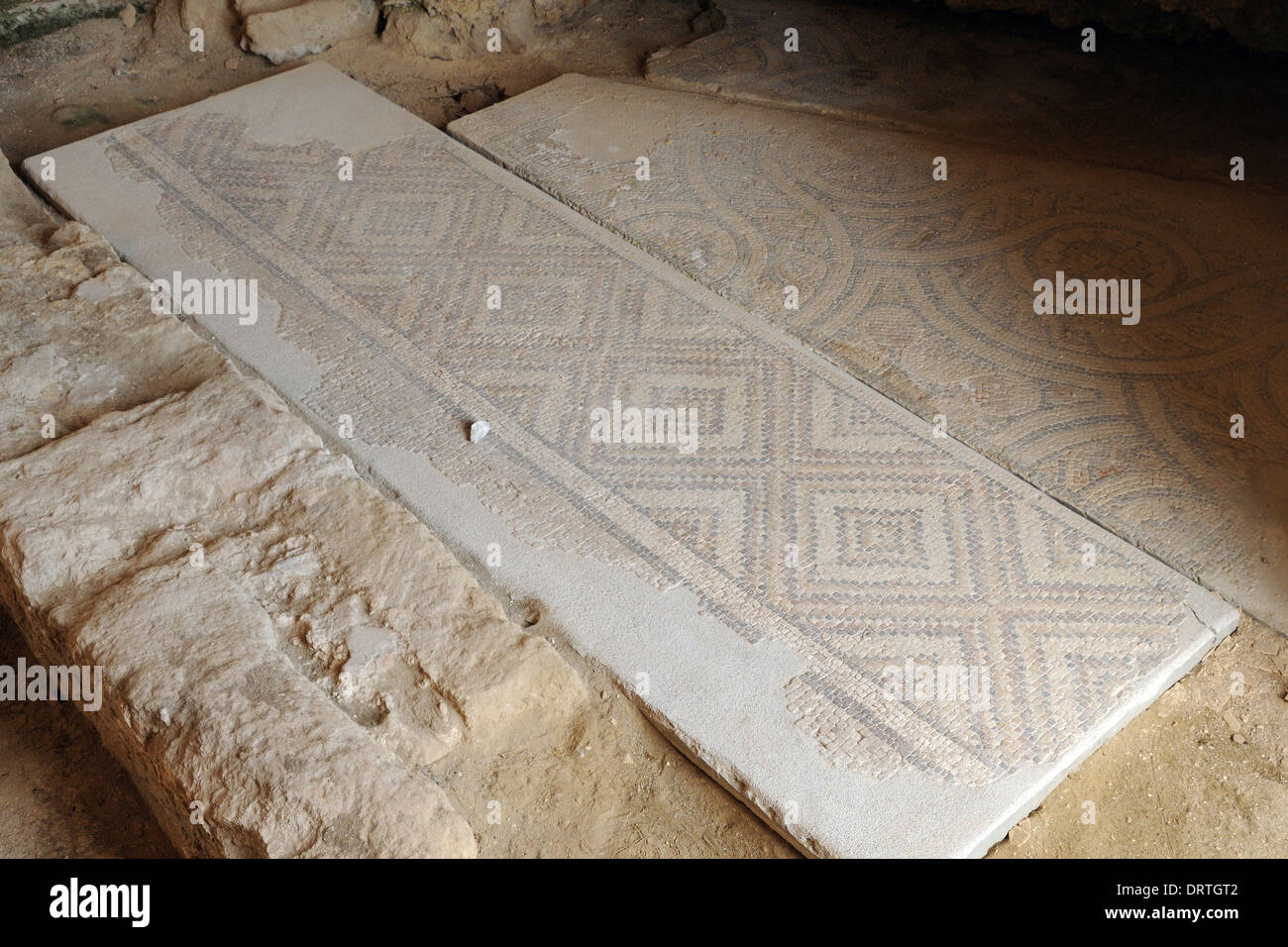 Mosaic à la Villa Romana del tellaro près de Noto en Sicile, Italie du sud-est, Banque D'Images