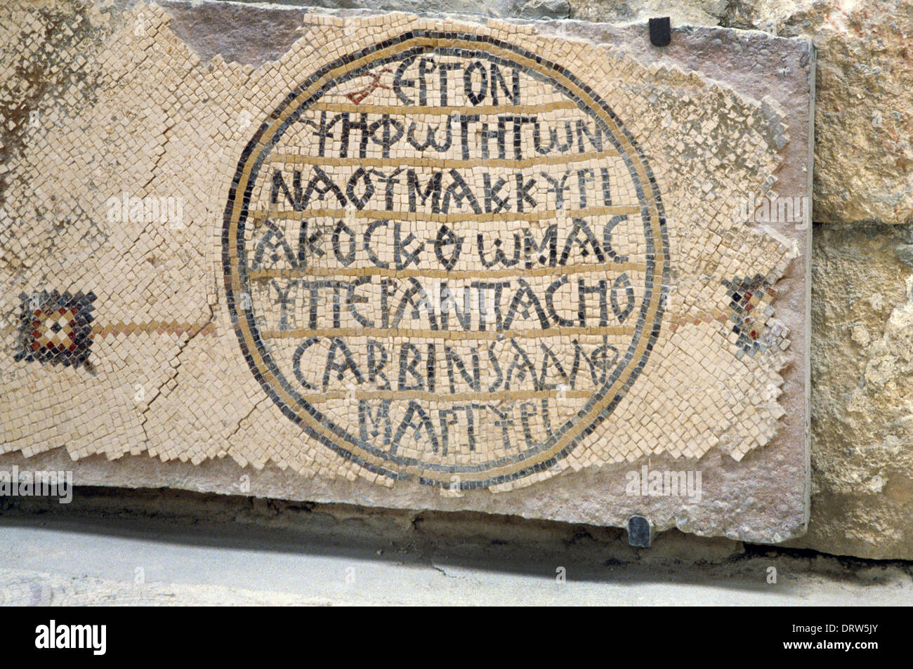 La basilique du mont Nebo de Moïse Jordan reste de mosaïque antique - le mont Nebo dit être l'endroit où Moïse a vu la Terre Promise Banque D'Images