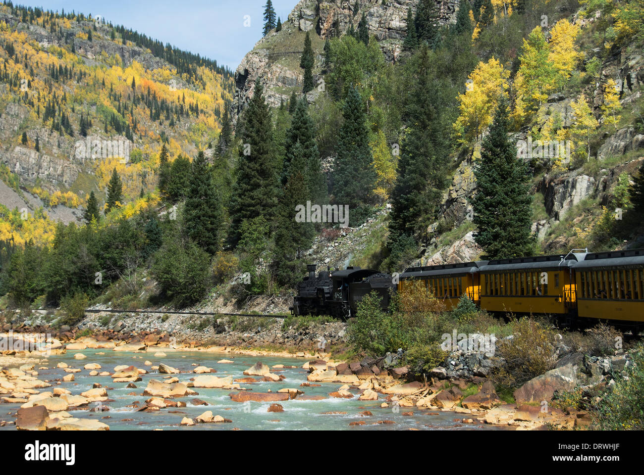 Machine à vapeur en direction nord à Silverton Train Durango-Silverton Colorado USA Banque D'Images