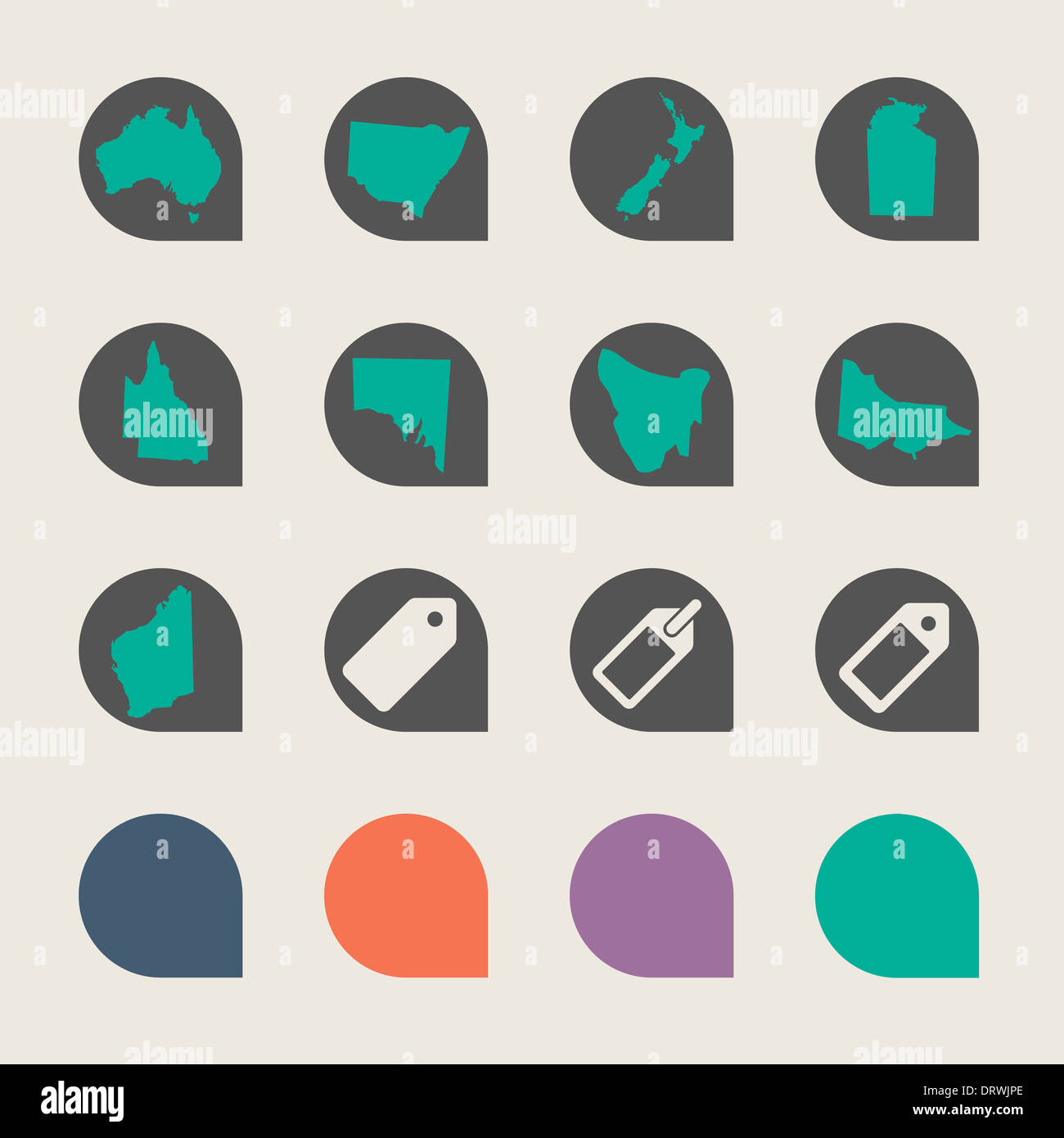 Ensemble d'Austalina marqueur de carte de l'état des boutons dans télévision web design couleurs. Banque D'Images