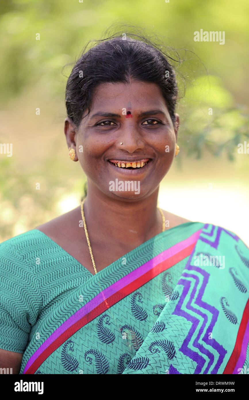 Indian woman smiling Inde du Sud Banque D'Images
