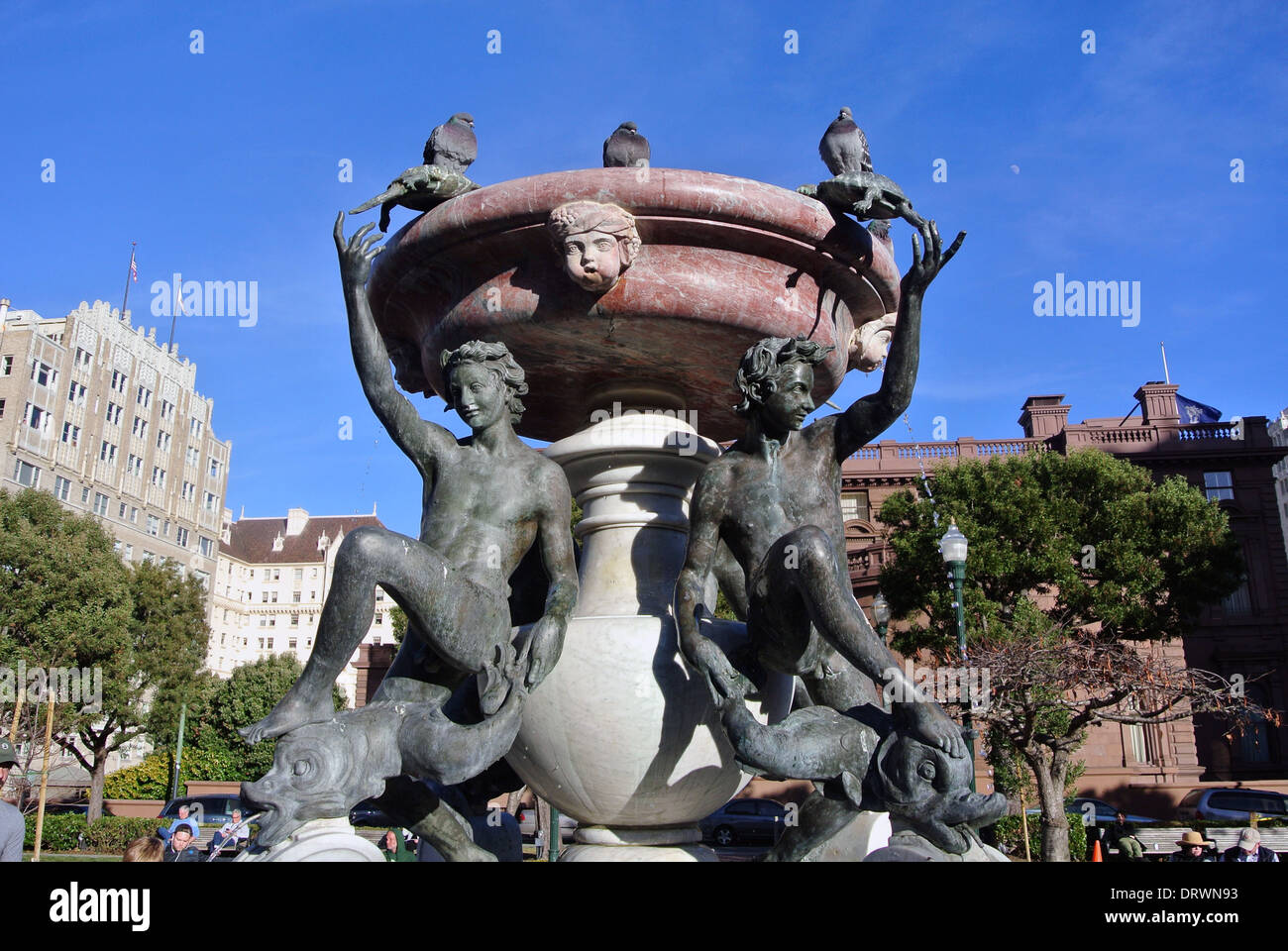 Voir des tortues fontaine dans Huntington Park sur Nob Hill à San Francisco, en face de l'hôtel Fairmont Banque D'Images