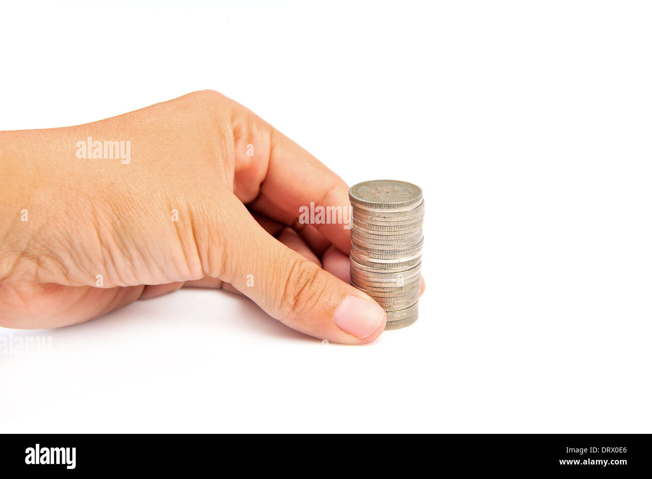Mettre la main de monnaie pour l'argent ,idée d'entreprise Banque D'Images