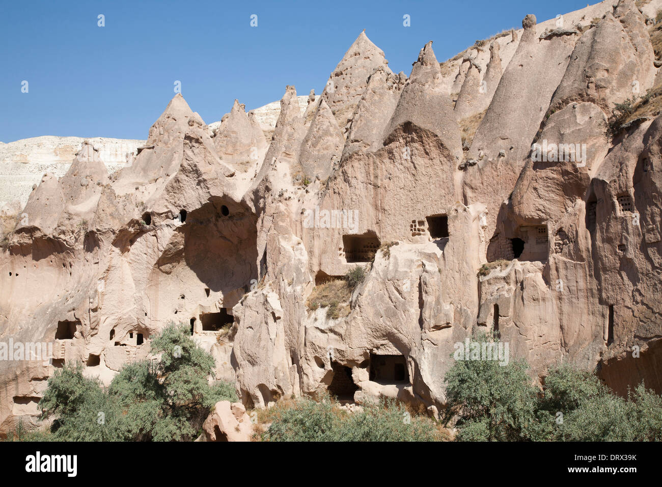 Les formations géologiques, Zelve Musée en plein air, la Cappadoce, Anatolie, Turquie, Asie Banque D'Images