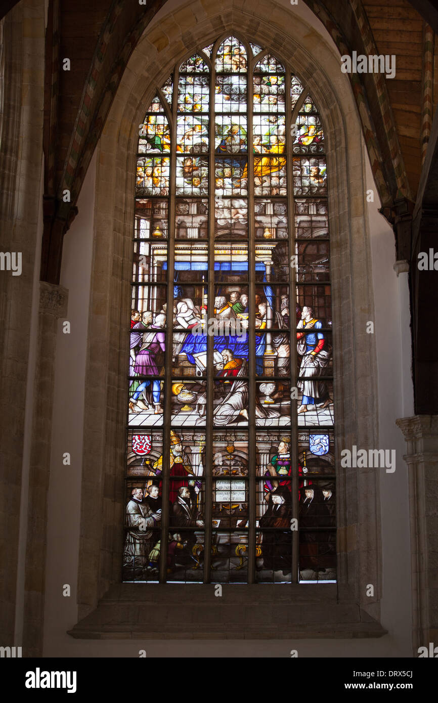 Mary's de mort par Dirck Crabeth, 16e siècle vitrail dans Oude Kerk (vieille église) à Amsterdam. Banque D'Images