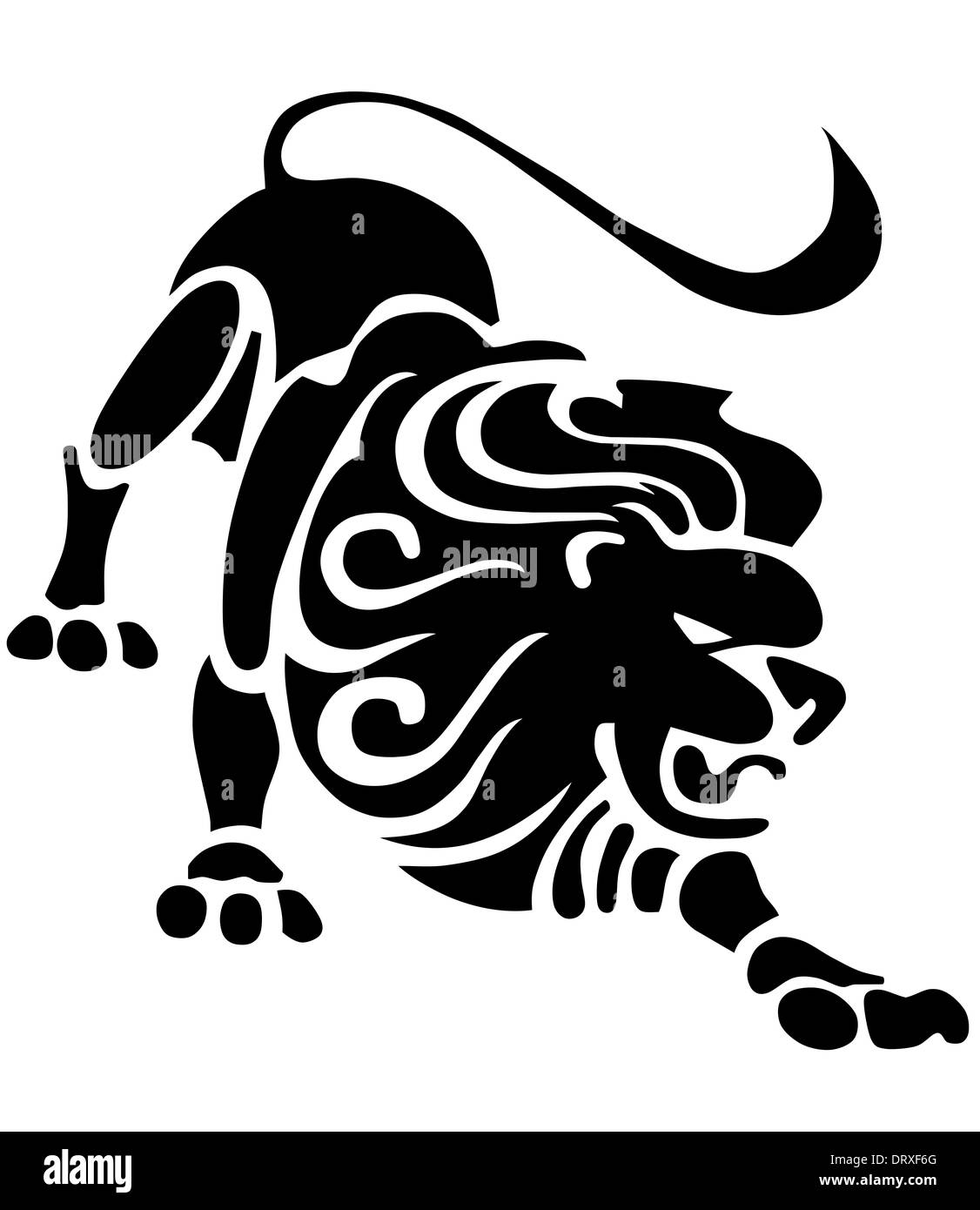 Illustration de d'un lion qui s'attaque sur fond blanc. Banque D'Images