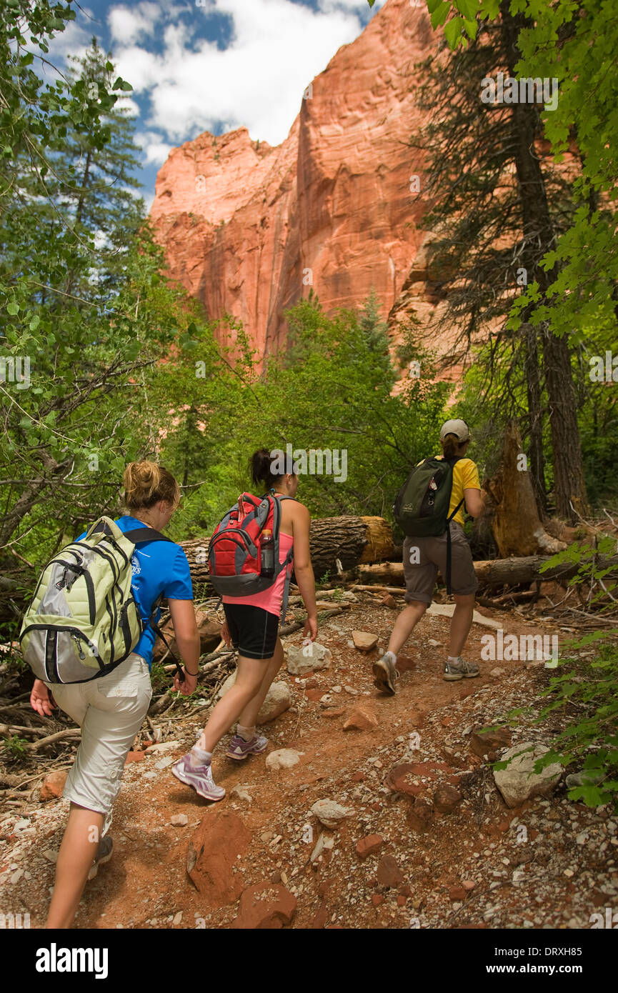 Les gens de la randonnée sur un sentier à travers le désert de l'Utah. Banque D'Images