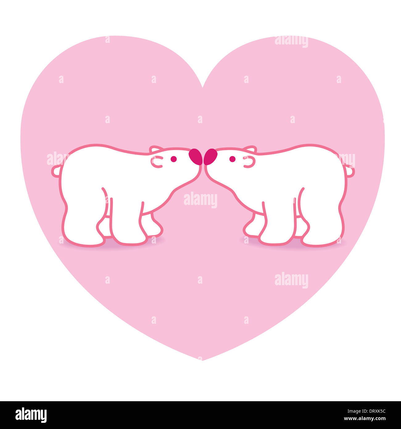 Deux ours polaires Arctique rose avec nez rose embrasser dans Coeur fond graphique Banque D'Images