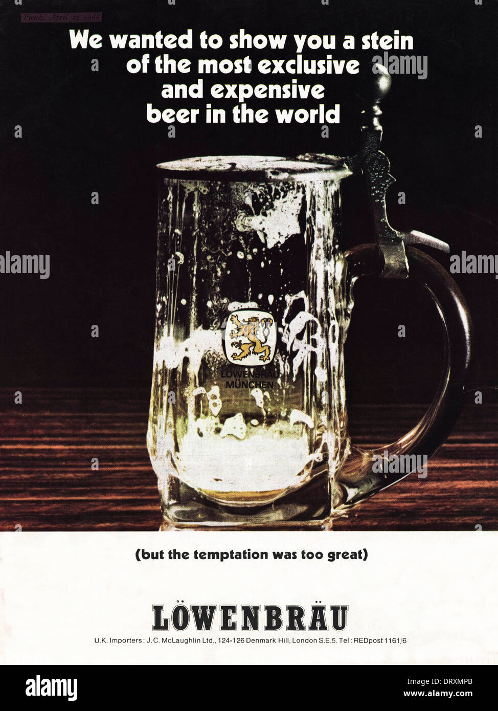 1960 Publicité Publicité magazine LOWENBRAU bière allemande, une pub vers 1968 Banque D'Images
