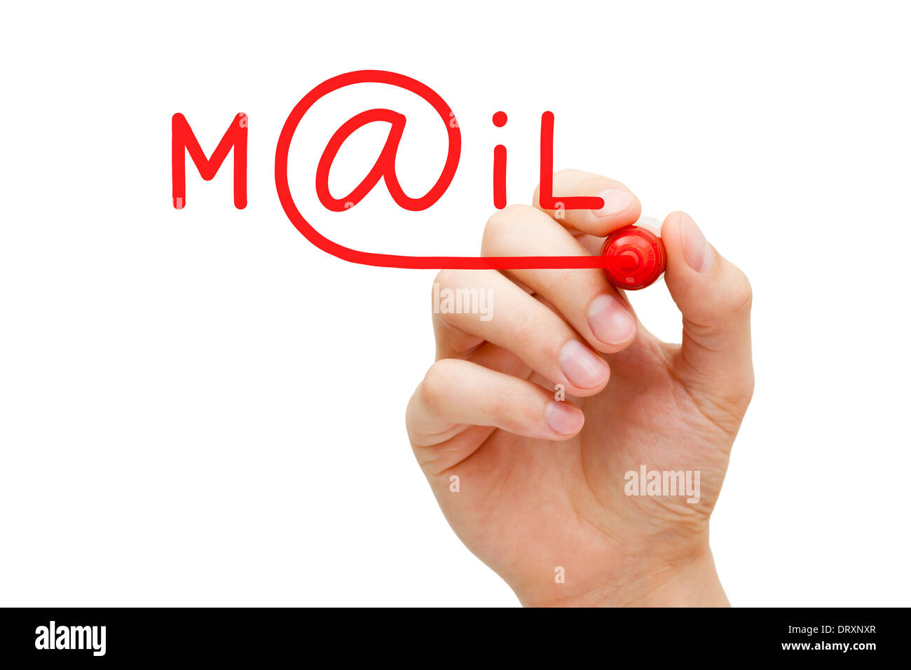 Hand writing Mail avec marqueur rouge sur transparent essuyer. Banque D'Images