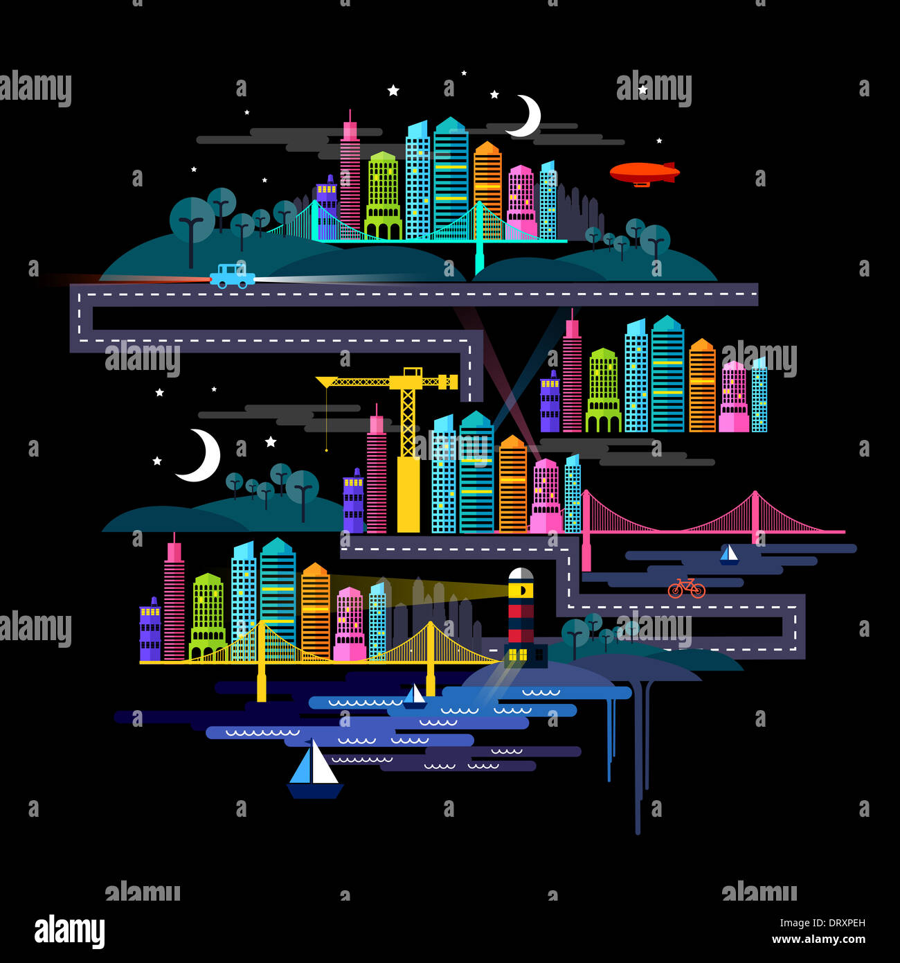 Ville la nuit urbaine - Vector illustration Banque D'Images