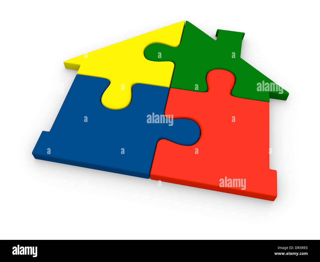 Maison colorée faite de symbole quatre pièces de puzzle colorées Banque D'Images