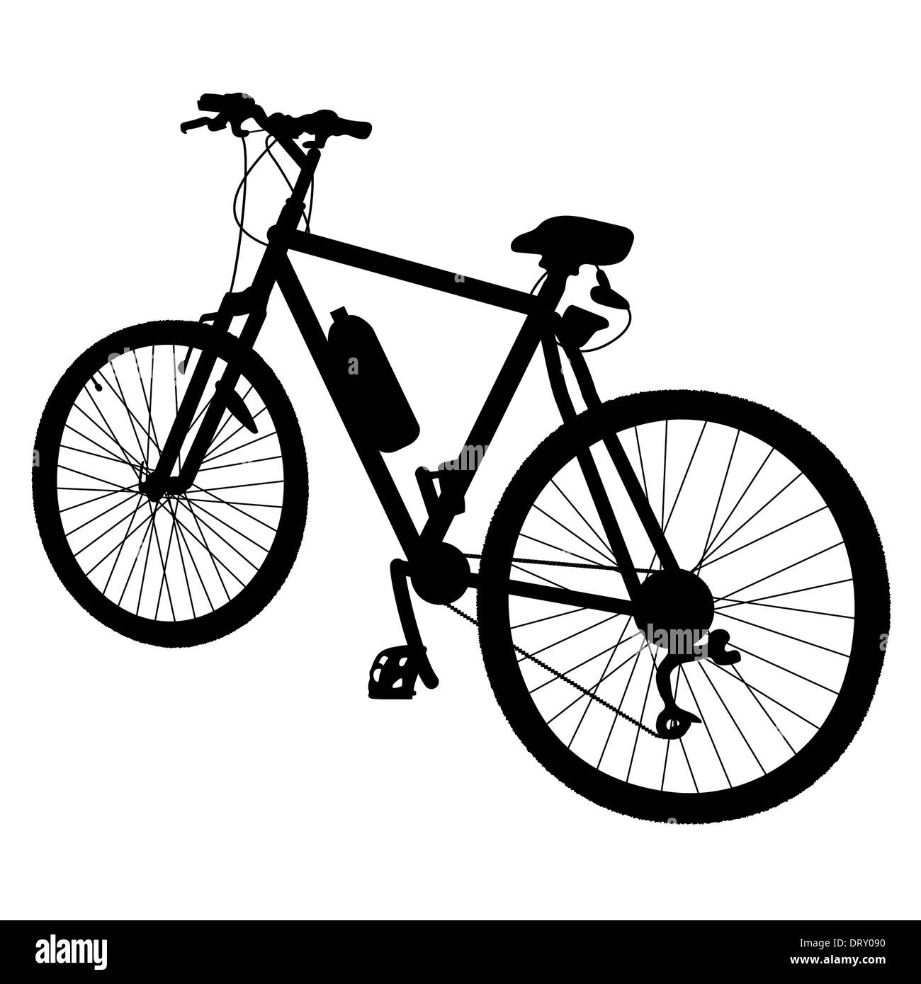 Silhouette noire d'un vélo avec une bouteille d'eau qui s'y rattachent Banque D'Images