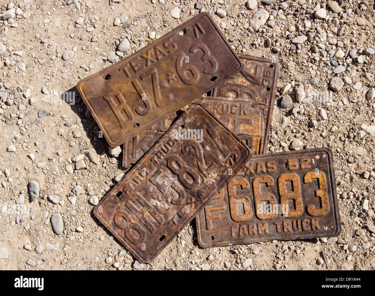 Plaques d'immatriculation des véhicules anciens au Texas. Banque D'Images