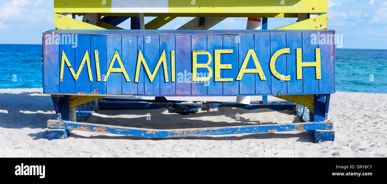 Célèbre signe sur la plage à Miami, Floride USA état Banque D'Images
